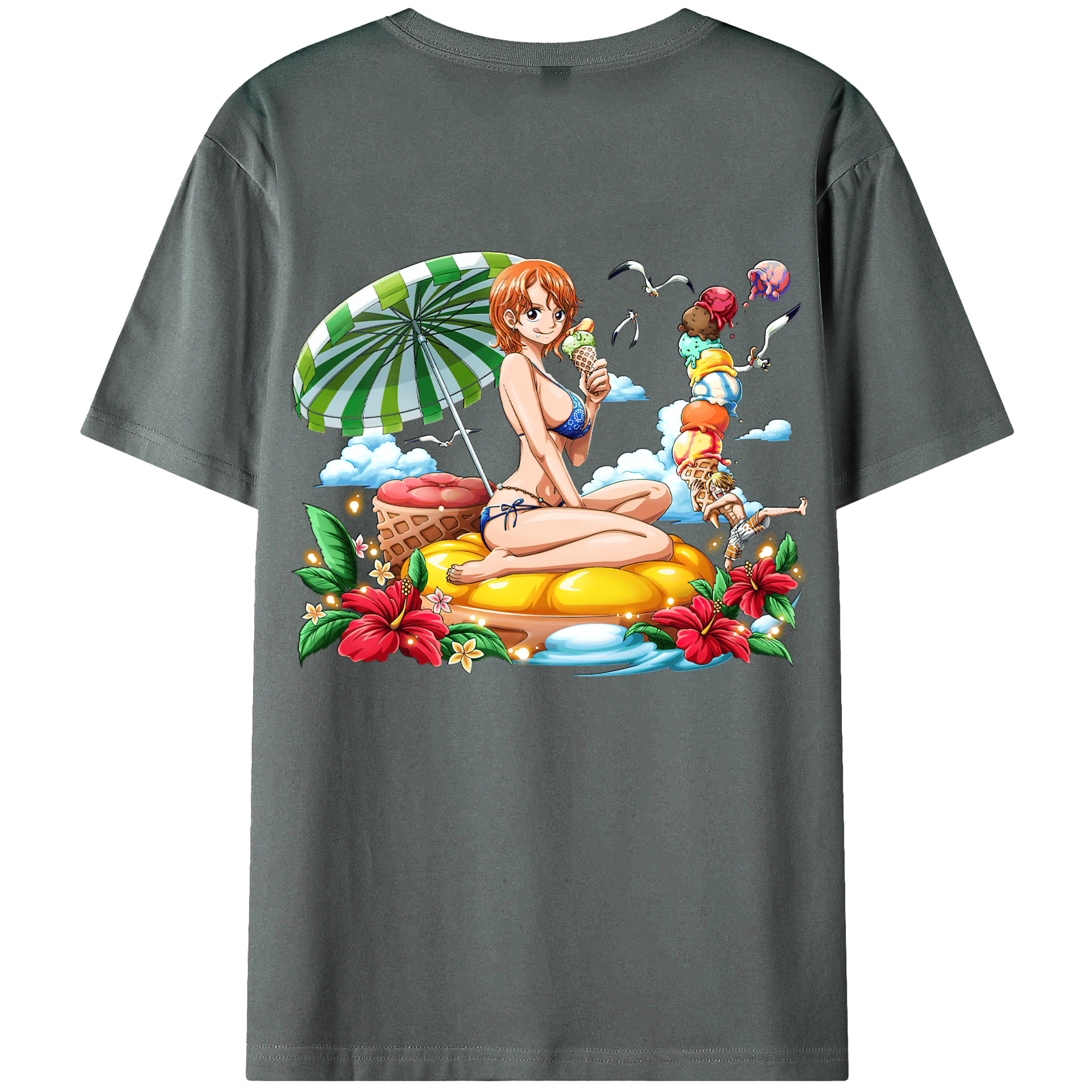 （画像用） ワンピース ナミ ONE PIECE Nami 綿100％ メンズ半袖Tシャツ（バックプリント） 通気性